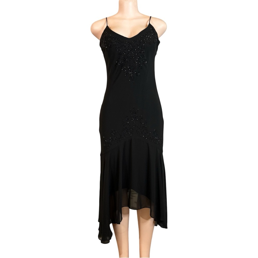 Dress Barn Black Beaded Asymmetrical Slip Dress with High-Low Hem